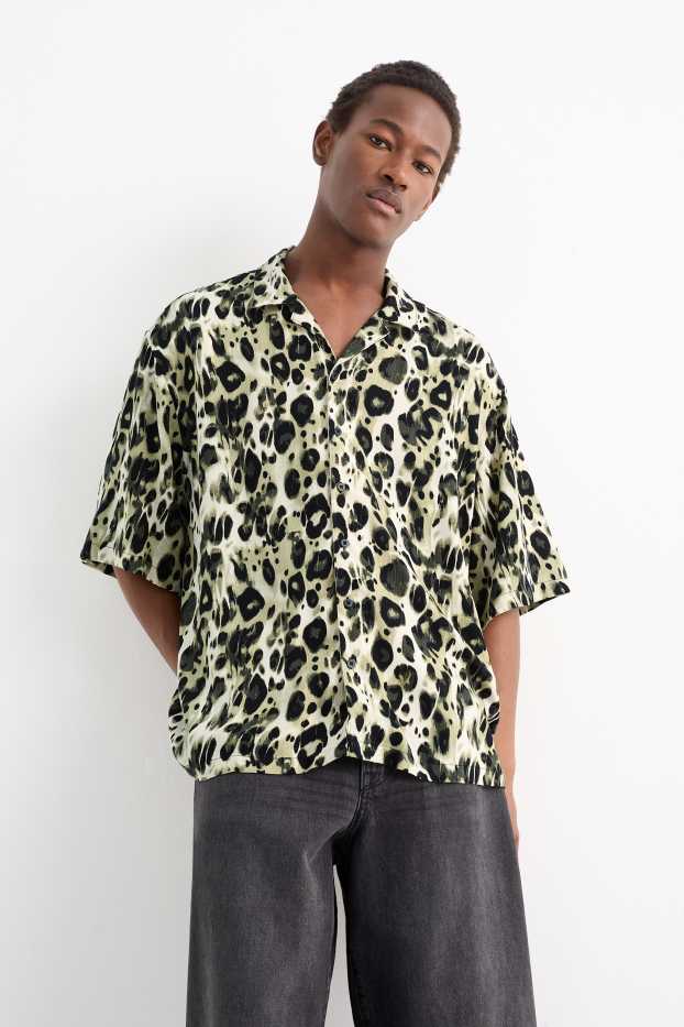 Pánské - Košile - relaxed fit - klopový límec - s leopardím vzorem - zelená