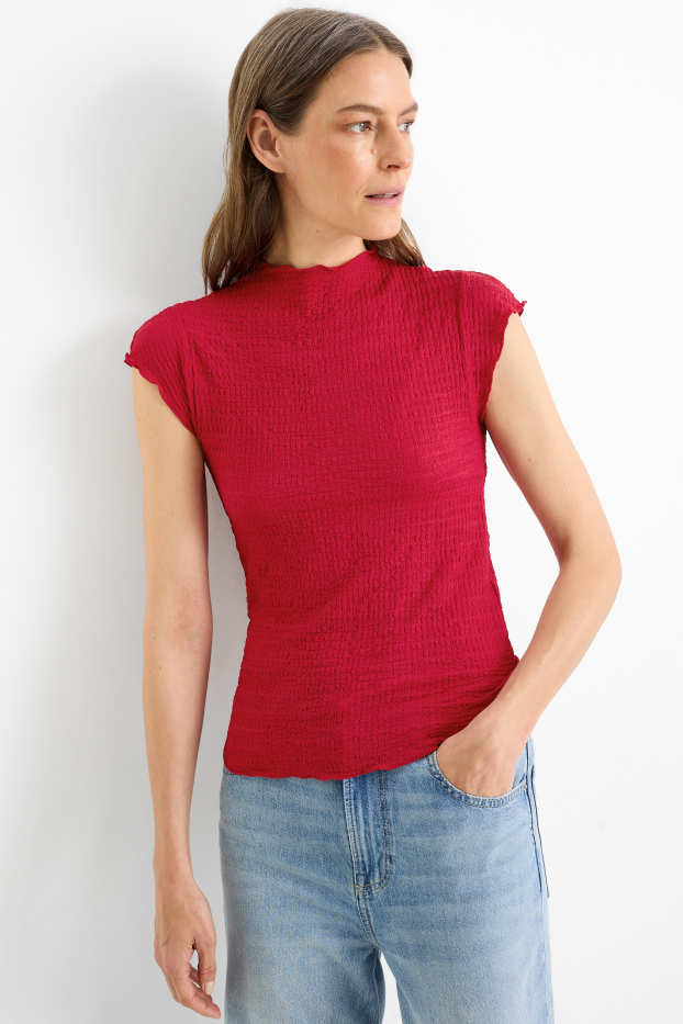 Donna - T-shirt - tramata - rosso scuro