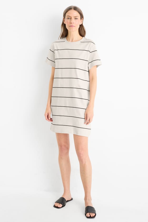 Mujer - Vestido estilo camiseta - de rayas - blanco roto