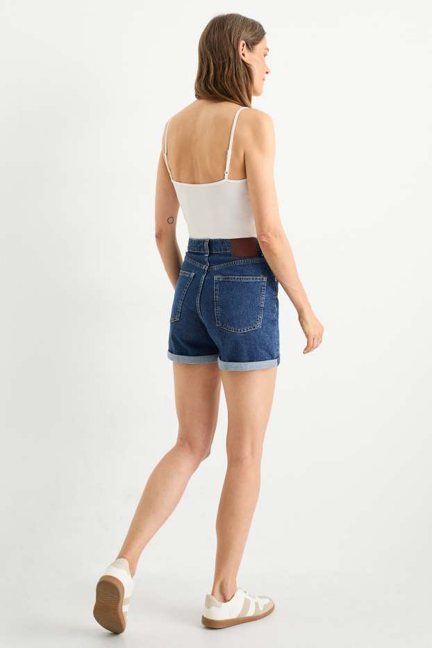 Dames - Mom short - high waist - LYCRA® - jeansdonkerblauw