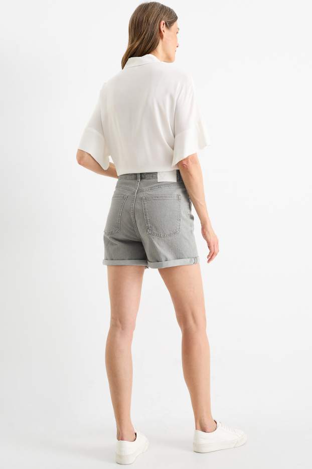 Dames - Mom short - high waist - LYCRA® - jeanslichtgrijs