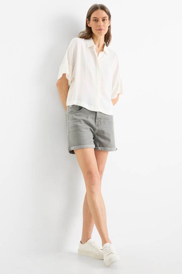 Dames - Mom short - high waist - LYCRA® - jeanslichtgrijs