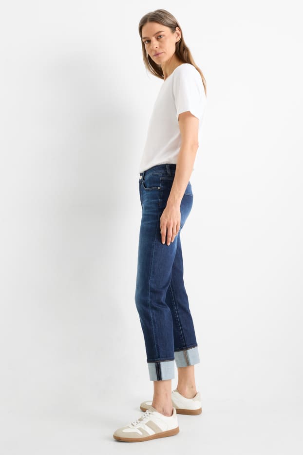 Damen - Crop Straight Jeans - Mid Waist - LYCRA® - dunkeljeansblau