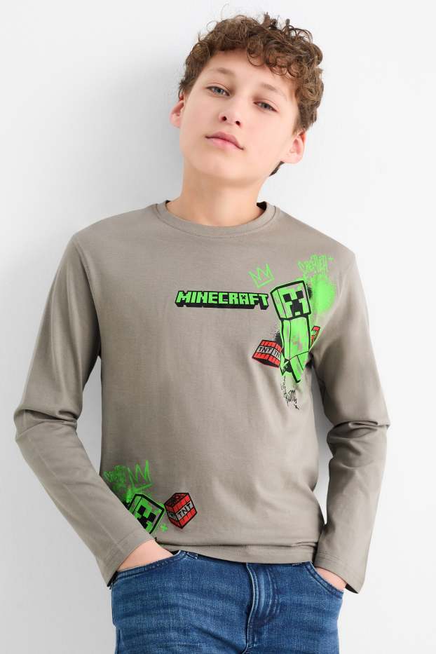 Kinder Buben - Multipack 2er - Minecraft - Langarmshirt - grau