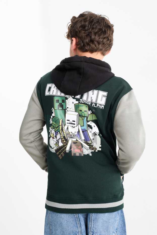 Bambini - Minecraft - giacca college con cappuccio - verde scuro