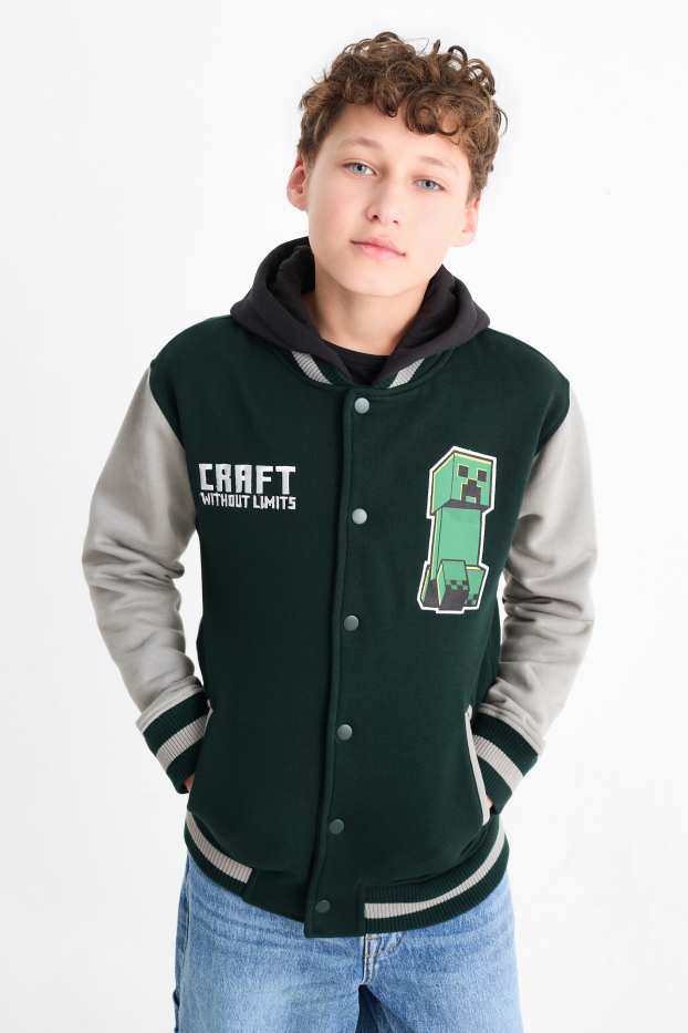 Bambini - Minecraft - giacca college con cappuccio - verde scuro