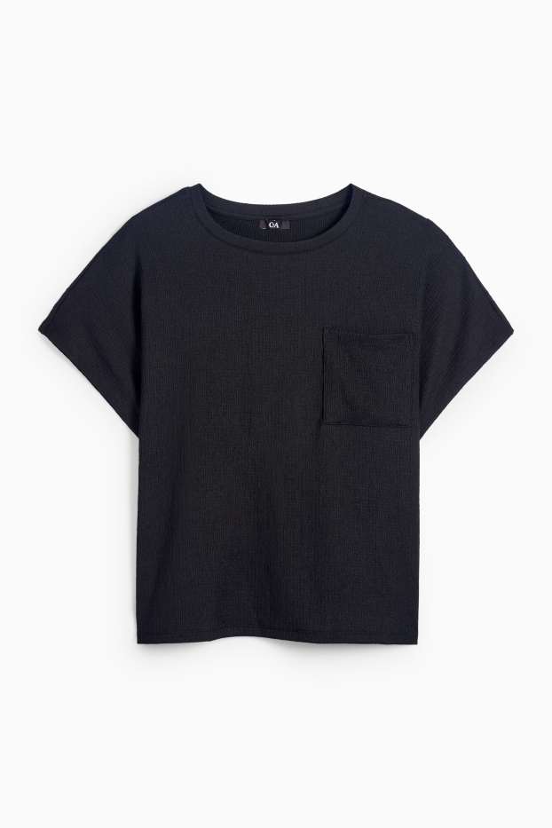 Damen - T-Shirt - strukturiert - schwarz