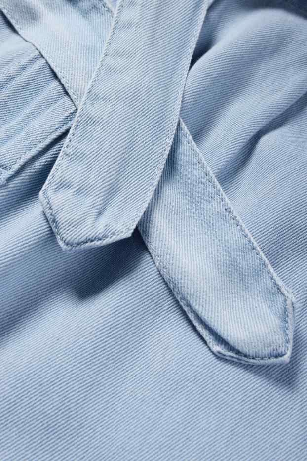 Women - Cloth trousers - high-rise waist - wide leg - denim look - denim-light blue