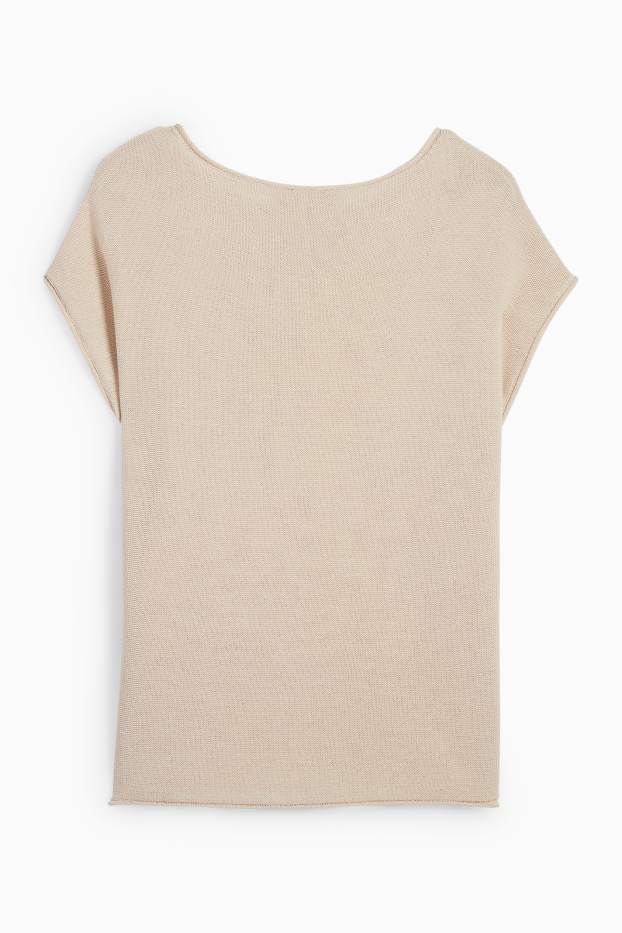 Femmes - Pull en maille - manches courtes - beige clair