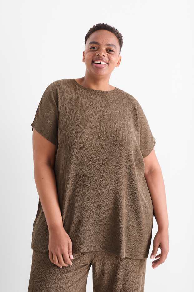 Dona - Samarreta de màniga curta - slim fit - estructurat - marró