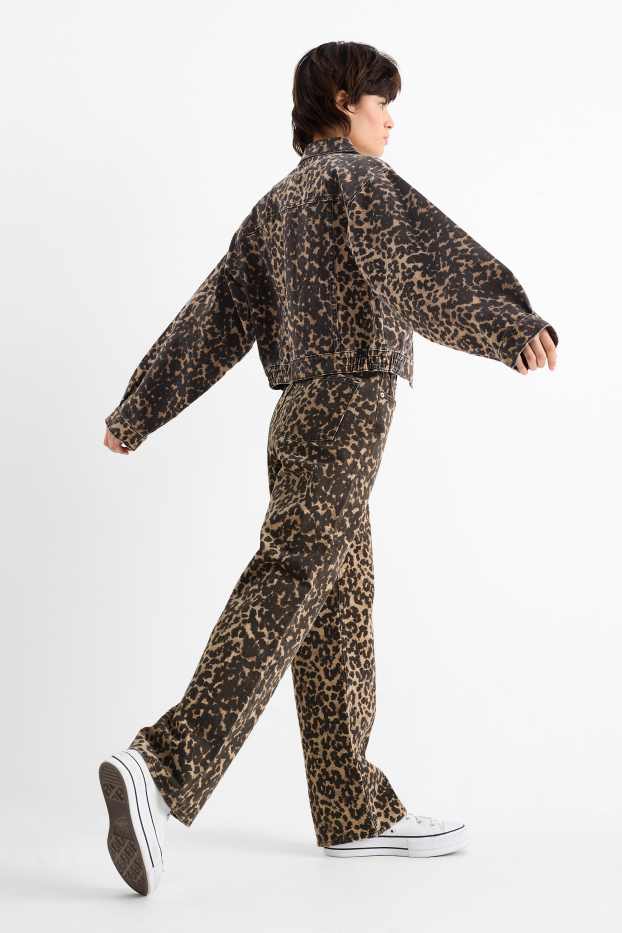 Dames - Baggy jeans - mid waist - luipaardvelprint - bruin