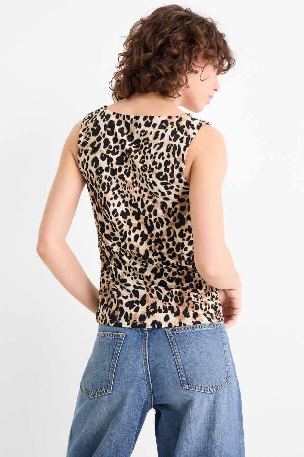 Dames - Top - luipaardvelprint - zwart / beige