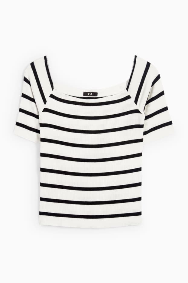 Femei - Tricou - regular fit - reiat - cu dungi - alb / negru
