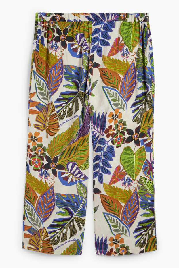 Dames - Pantalon - high waist - wide leg - gebloemd - licht beige