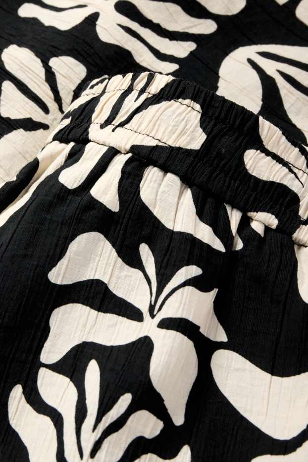 Femei - Pantaloni de stofă - talie înaltă - wide leg - cu model - negru