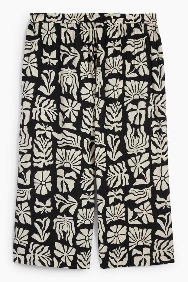 Femei - Pantaloni de stofă - talie înaltă - wide leg - cu model - negru