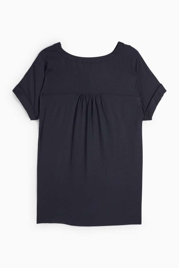 Damen - Bluse mit V-Ausschnitt - strukturiert - dunkelblau