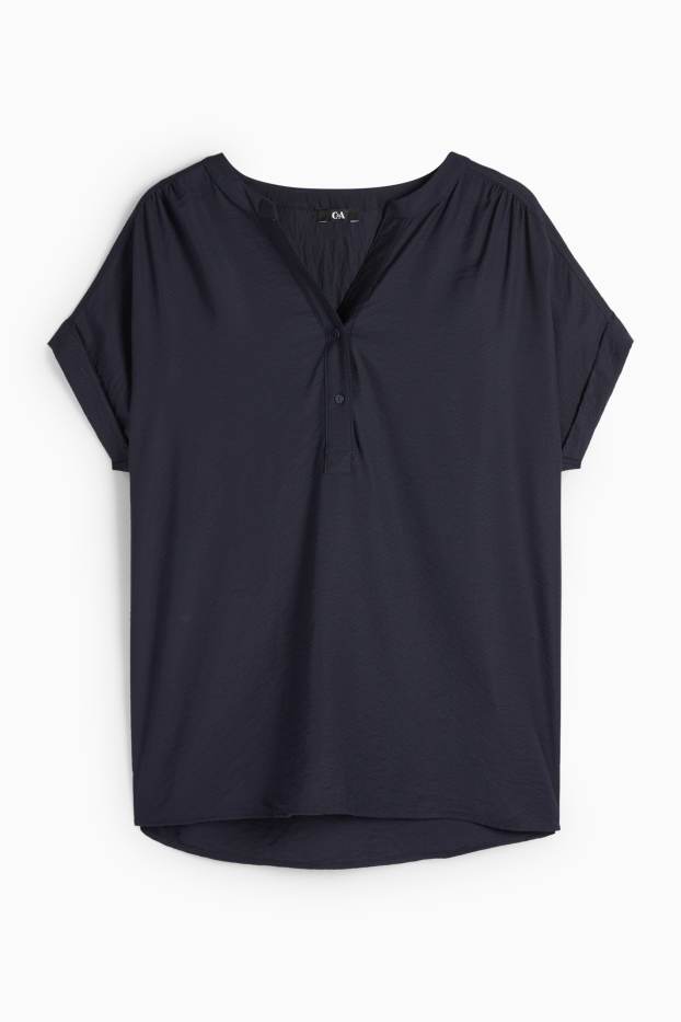 Damen - Bluse mit V-Ausschnitt - strukturiert - dunkelblau