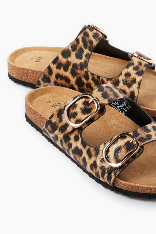 Dames - Sandalen - imitatieleer - luipaardprint - zwart / beige