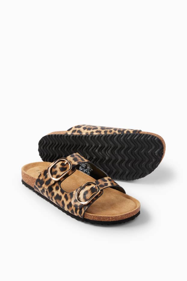 Dames - Sandalen - imitatieleer - luipaardprint - zwart / beige