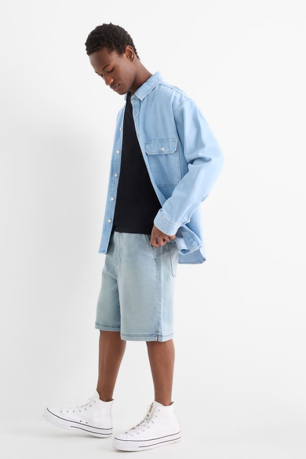 Men - Denim Bermuda shorts - denim-light blue