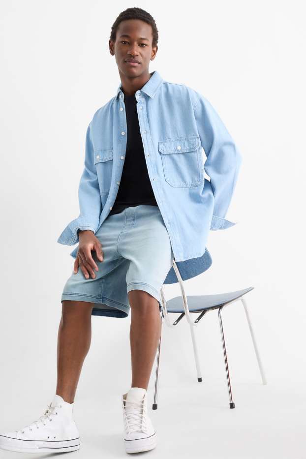 Men - Denim Bermuda shorts - denim-light blue
