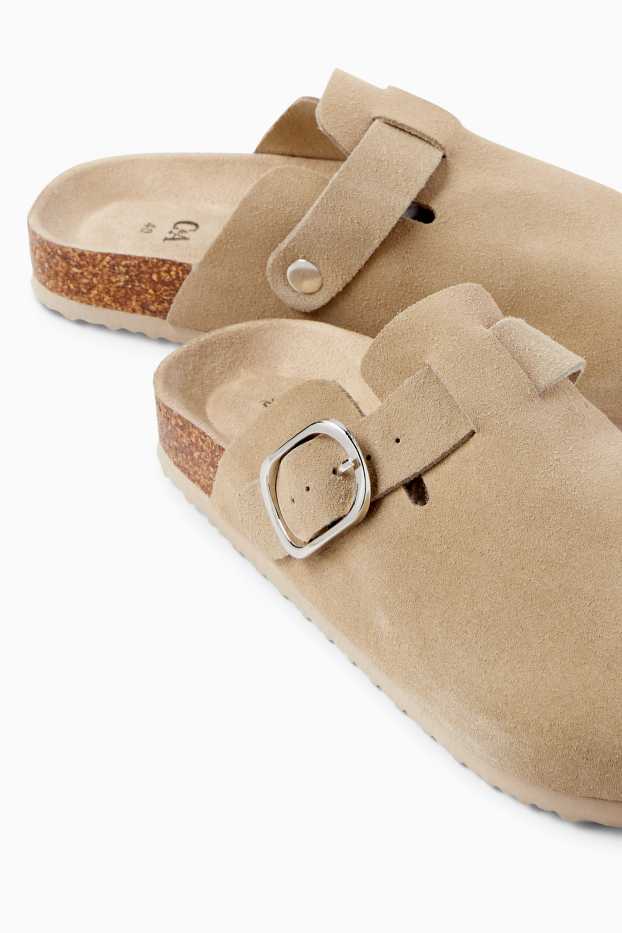 Dames - Suède pantoffels - licht beige
