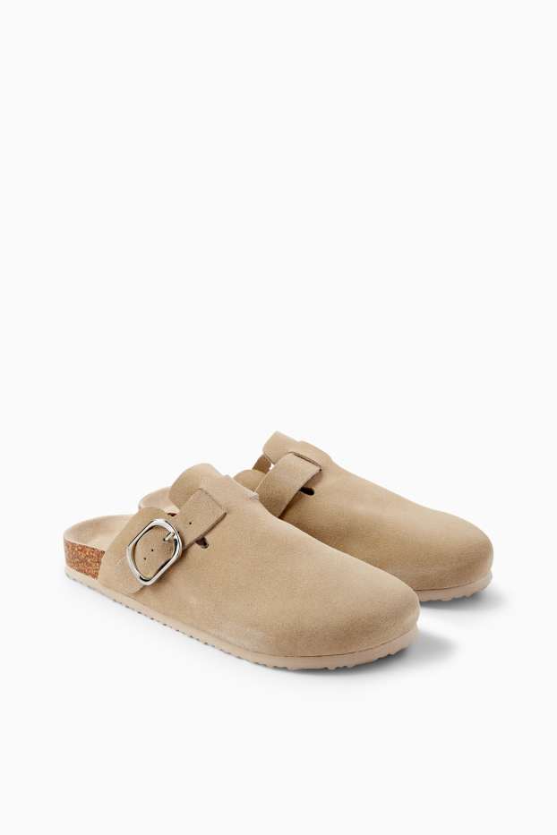 Dames - Suède pantoffels - licht beige