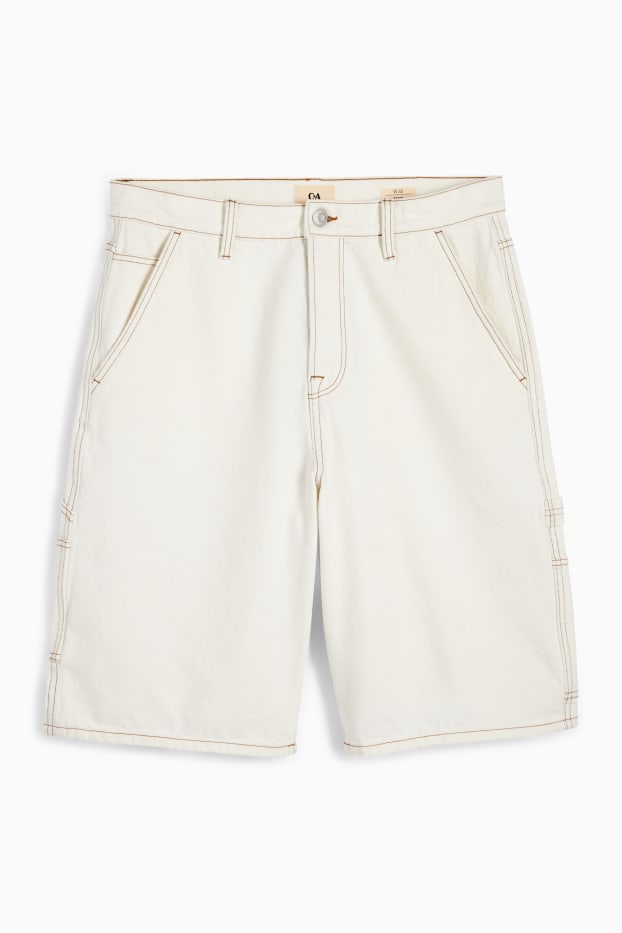 Heren - Bermuda van spijkerstof - crème wit