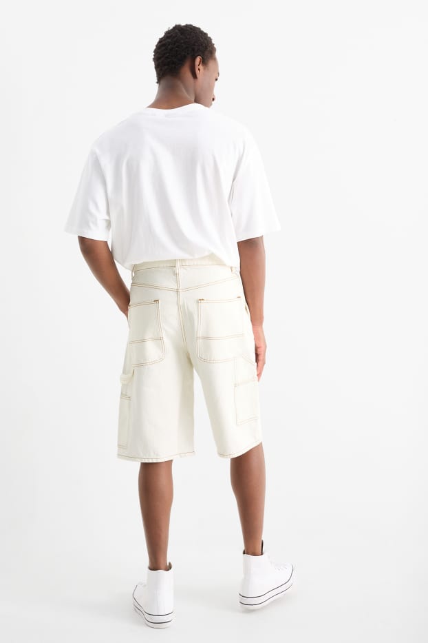 Heren - Bermuda van spijkerstof - crème wit