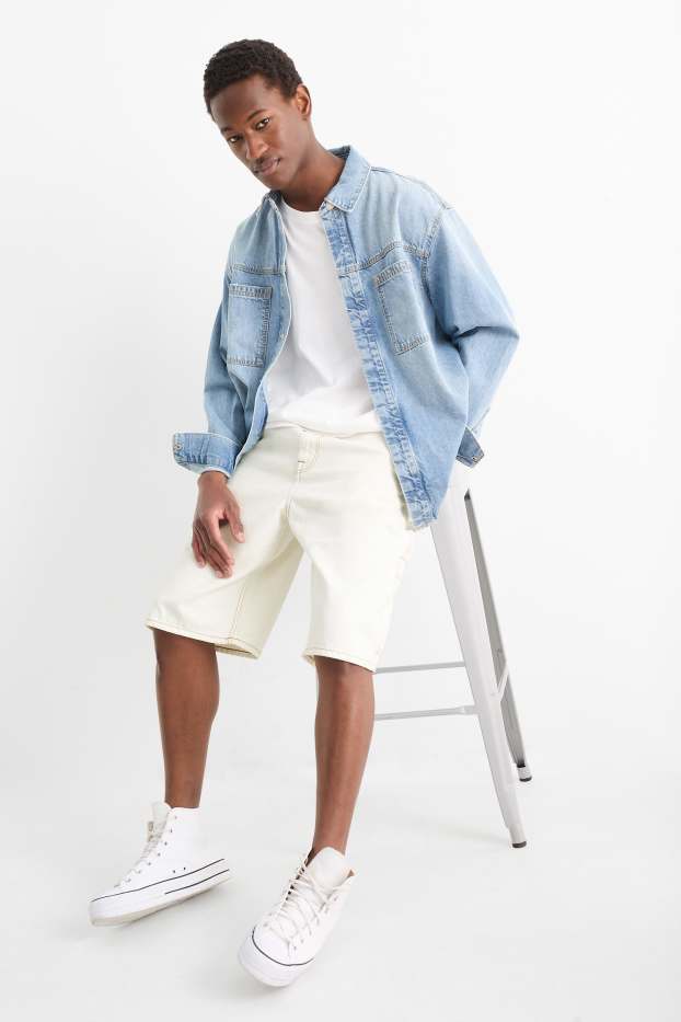 Heren - Bermuda van spijkerstof - crème wit