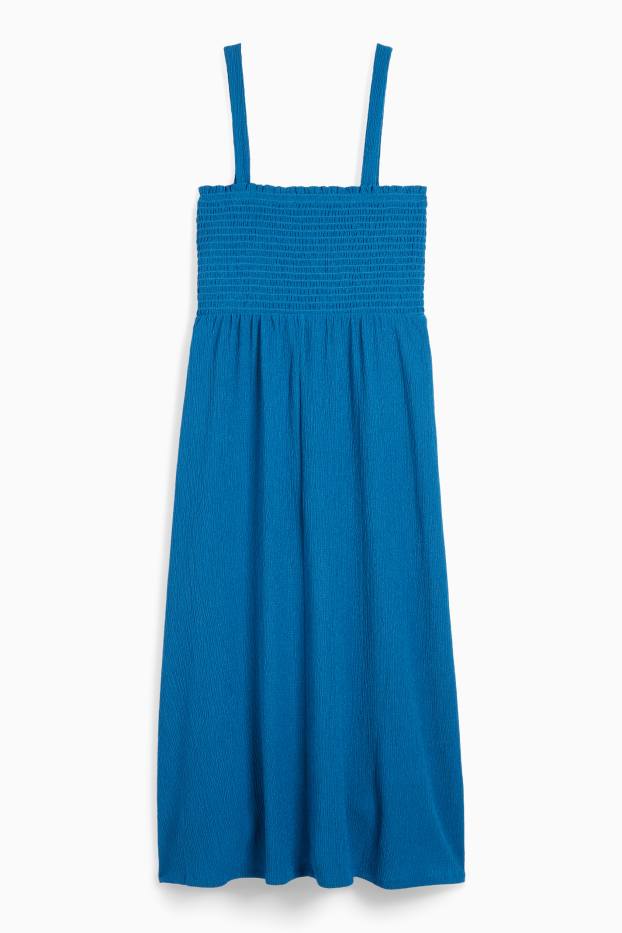 Damen - Fit & Flare Kleid - strukturiert - gesmokt - dunkelblau