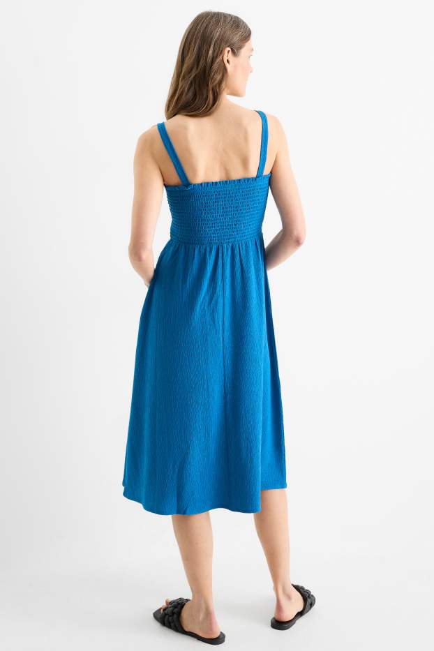 Damen - Fit & Flare Kleid - strukturiert - gesmokt - dunkelblau