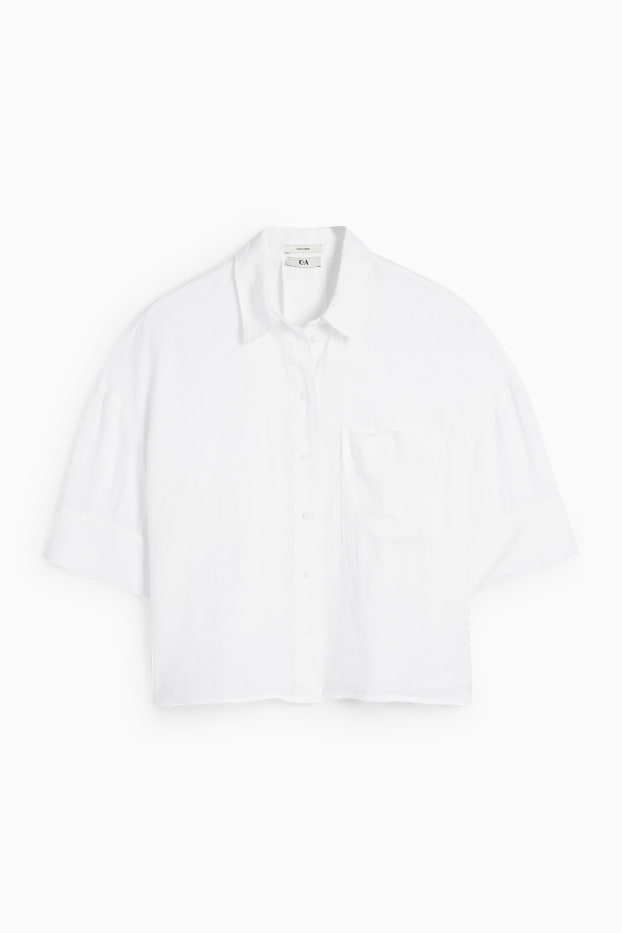 Damen - Leinenbluse - weiss