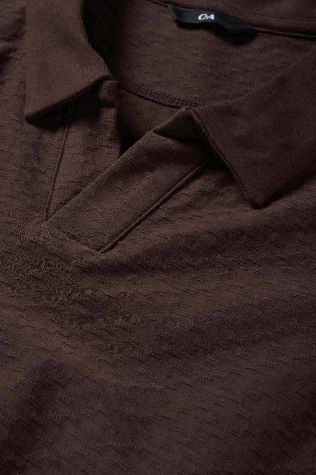 Heren - Poloshirt - met structuur - donkerbruin