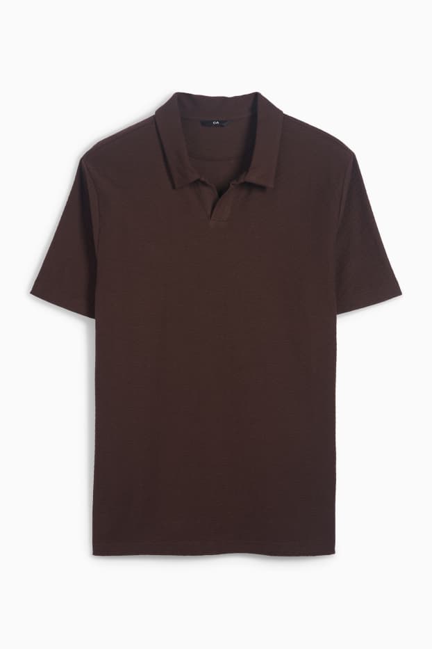 Heren - Poloshirt - met structuur - donkerbruin