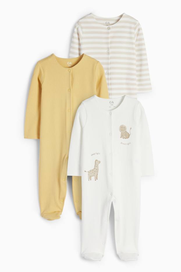 Unisex - Multipack 3er - Giraffe und Löwe - Baby-Schlafanzug - cremeweiss