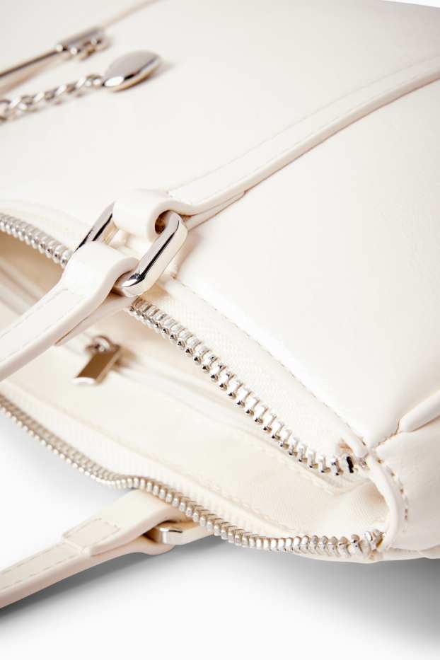 Damen - Schultertasche - Lederimitat - cremeweiß