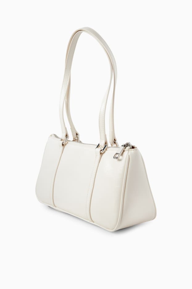 Damen - Schultertasche - Lederimitat - cremeweiß