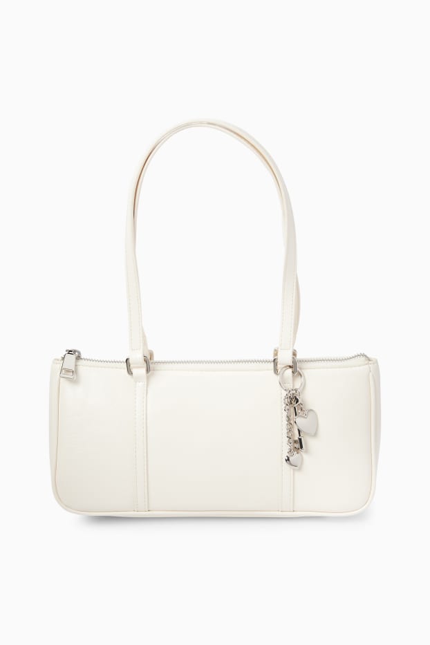 Damen - Schultertasche - Lederimitat - cremeweiß