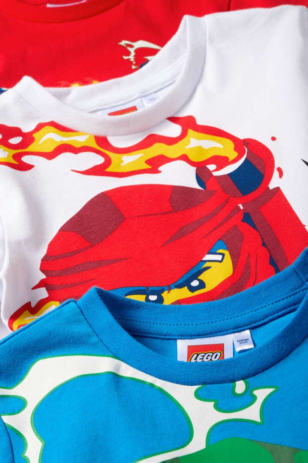 Enfants garçons - Lot de 3 - Lego Ninjago - T-shirts - rouge / bleu