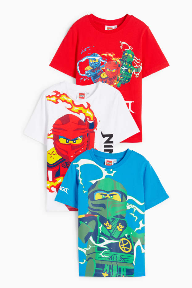 Enfants garçons - Lot de 3 - Lego Ninjago - T-shirts - rouge / bleu