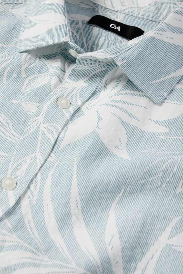 Men - Shirt - regular fit - kent collar - patterned - textured - light turquoise