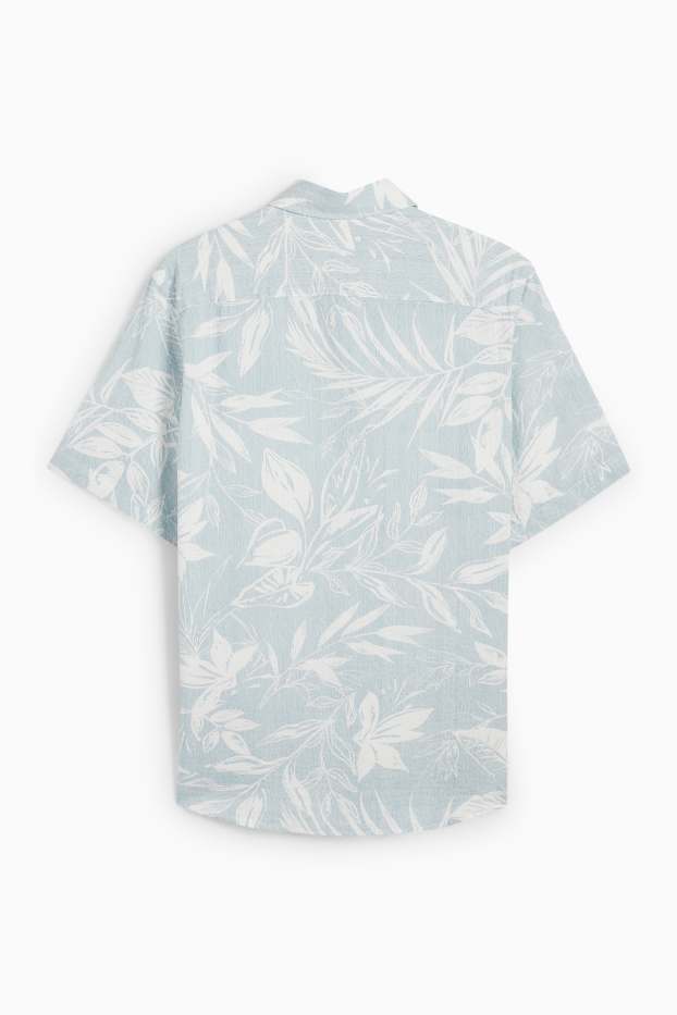 Men - Shirt - regular fit - kent collar - patterned - textured - light turquoise