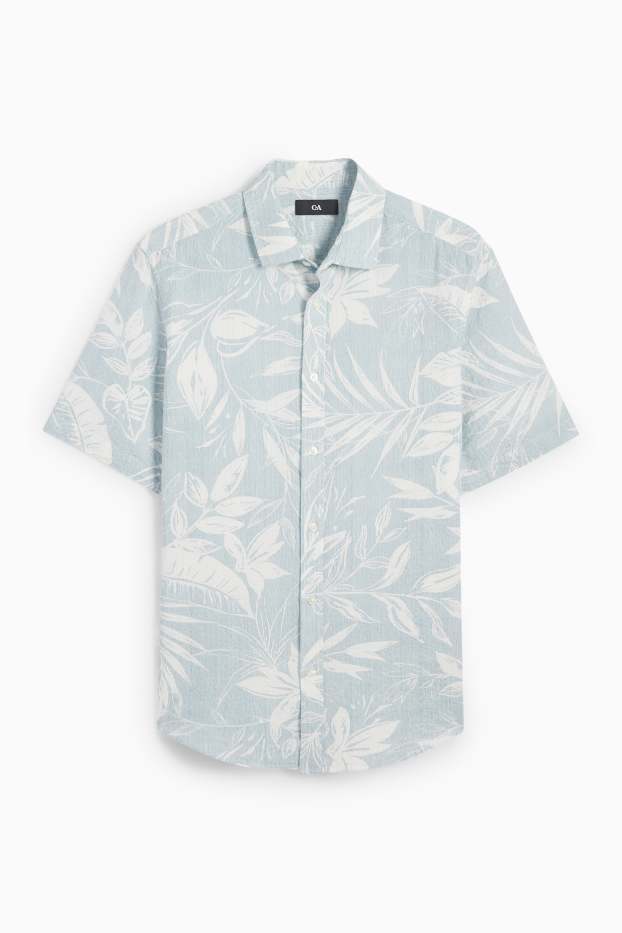 Men - Shirt - regular fit - kent collar - patterned - textured - light turquoise