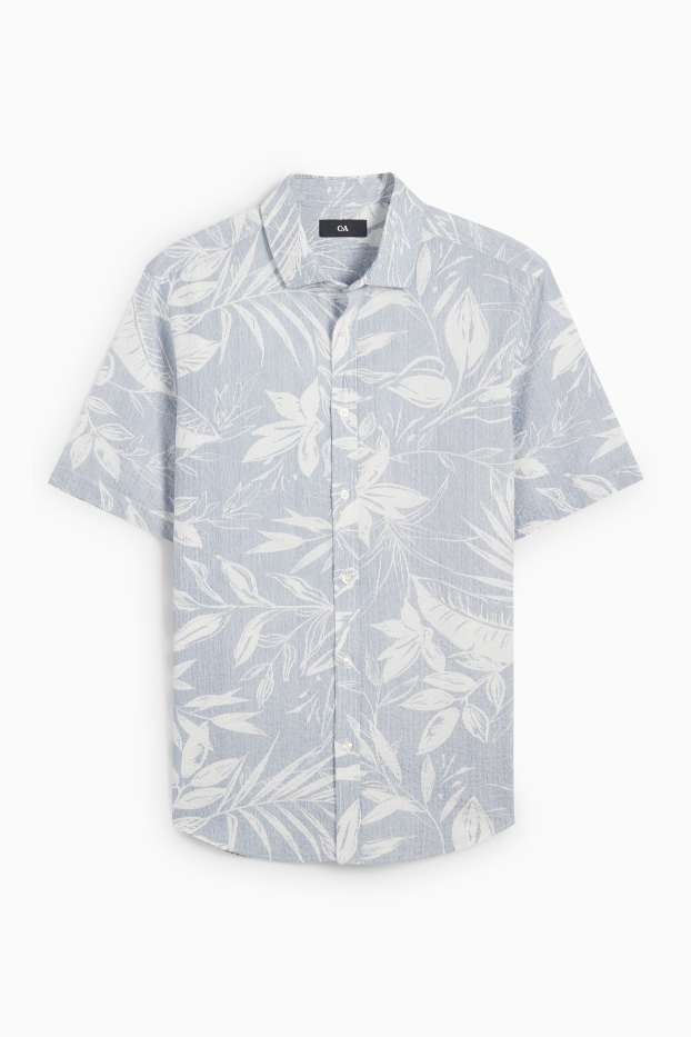 Hommes - Chemise - regular fit - col kent - à rayures - texturée - bleu
