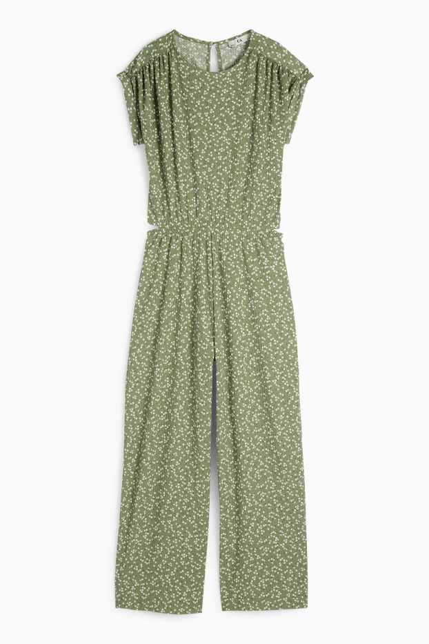Enfants filles - Combinaison - à fleurs - texturée - vert