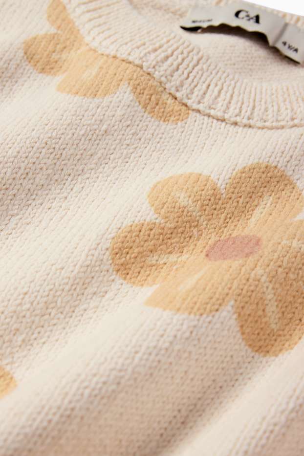 Copii - Fete - Floare - top tricotat - bej deschis
