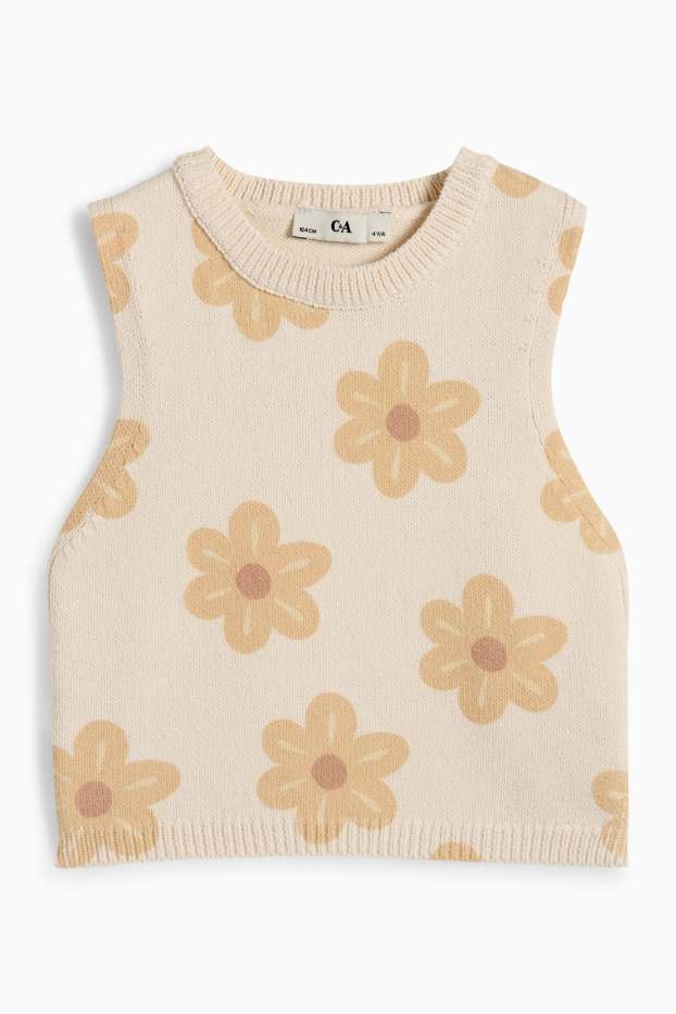 Copii - Fete - Floare - top tricotat - bej deschis