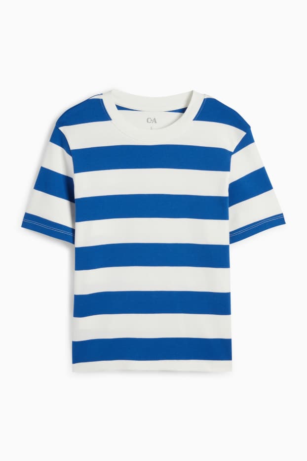 Femmes - T-shirt - slim fit - à rayures - bleu / blanc